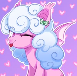 Size: 600x598 | Tagged: artist needed, source needed, safe, oc, oc only, oc:haiky haiku, bat pony, pony, cute, flirting, heart, heart background, looking at you, one eye closed, solo, wink, winking at you