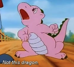 Size: 514x467 | Tagged: safe, screencap, spike (g1), dragon, g1, angry, low quality, male, reaction image, solo focus, subtitles