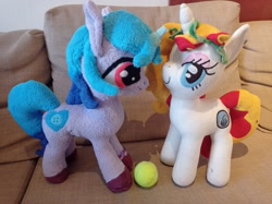 Size: 2048x1532 | Tagged: safe, izzy moonbow, oc, oc:miss libussa, g5, ball, irl, photo, plushie, tennis ball