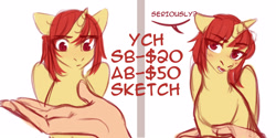 Size: 3000x1500 | Tagged: safe, artist:nika-rain, oc, oc only, human, pony, any gender, any race, any species, auction, auction open, commission, cute, hand, sketch, solo, ych sketch, your character here
