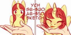 Size: 3000x1500 | Tagged: safe, artist:nika-rain, oc, oc only, human, pony, any gender, any race, any species, auction, auction open, commission, cute, hand, solo, uwu, ych sketch, your character here