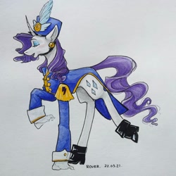 Size: 1080x1080 | Tagged: safe, artist:rover, rarity, pony, unicorn, g4, ancient wonderbolts uniform, sgt. rarity, solo, traditional art