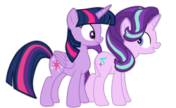 Size: 1857x1144 | Tagged: safe, artist:gmaplay, starlight glimmer, twilight sparkle, alicorn, pony, unicorn, g4, duo, looking back, simple background, transparent background, twilight sparkle (alicorn)