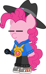 Size: 5254x8354 | Tagged: safe, artist:isaac_pony, pinkie pie, earth pony, pony, g4, testing testing 1-2-3, clothes, crossover, female, friday night funkin', hat, jewelry, kibiy pony, micro, necklace, rapper, rapper pie, shirt, shoes, simple background, sneakers, solo, transparent background, vector