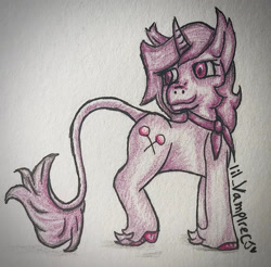 Size: 1280x1260 | Tagged: safe, artist:lil_vampirecj, oc, oc only, oc:glitter candy, pony, unicorn, colored pencil drawing, drawing, ponified, purple, purple eyes, purple mane, solo, the last unicorn, traditional art