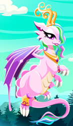 Size: 1036x1772 | Tagged: safe, artist:glittertiara, princess celestia, dragon, g4, dragoness, dragonified, dragonlestia, female, lipstick, solo, species swap, wings