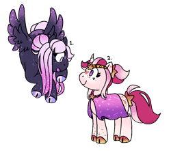 Size: 1118x988 | Tagged: safe, artist:chatonettes, oc, pegasus, pony, unicorn, cloven hooves, female, flying, horn, looking at each other, mare, pegasus oc, simple background, transparent background, unicorn oc, wings