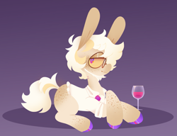 Size: 2373x1824 | Tagged: safe, artist:glowfangs, oc, oc:snickergiggle, earth pony, pony, alcohol, freckles, glasses, lineless, lying down, prone, wine