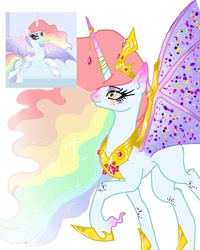 Size: 736x920 | Tagged: safe, alternate version, artist:_goddesskatie_, oc, oc only, alicorn, bat pony, bat pony alicorn, pony, background removed, bat wings, crown, duo, eyelashes, female, hoof shoes, horn, jewelry, mare, multicolored hair, peytral, rainbow hair, raised hoof, regalia, wings