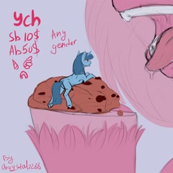 Size: 2160x2160 | Tagged: safe, artist:chrystal_company, oc, pony, any gender, any race, commission, cookie, food, high res, macro, micro, open mouth, tongue out, underhoof, vore, ych sketch, your character here