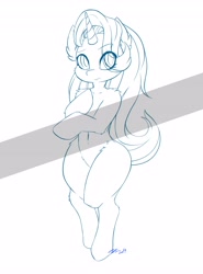 Size: 3038x4096 | Tagged: safe, alternate version, artist:9air, starlight glimmer, unicorn, semi-anthro, g4, arm hooves, belly button, eye clipping through hair, female, hair over one eye, lineart, looking at you, mare, raised eyebrow, solo, wide hips