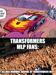 Size: 500x665 | Tagged: safe, spoiler:the magic of cybertron01, crowd, hot rod, imgflip, meme, no pony, not pony, photo, rodimus, transformers