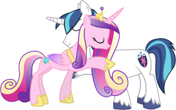 Size: 6390x4000 | Tagged: safe, artist:90sigma, princess cadance, shining armor, alicorn, pony, unicorn, g4, absurd resolution, colored wings, crown, female, hug, husband and wife, jewelry, male, mare, multicolored wings, regalia, ship:shiningcadance, shipping, simple background, stallion, straight, transparent background, vector, wings