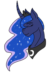 Size: 768x1024 | Tagged: safe, alternate version, artist:agdapl, princess luna, alicorn, pony, g4, bust, colored, curved horn, ethereal mane, eyes closed, female, horn, jewelry, mare, peytral, simple background, solo, starry mane, tiara, white background