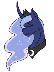 Size: 768x1024 | Tagged: safe, alternate version, artist:agdapl, princess luna, alicorn, pony, g4, bust, colored, curved horn, ethereal mane, eyes closed, female, horn, jewelry, mare, peytral, simple background, solo, starry mane, tiara, white background