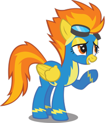 Size: 2611x2972 | Tagged: safe, artist:gyrotech, spitfire, pegasus, pony, g4, clothes, female, goggles, high res, mare, raised hoof, show accurate, simple background, solo, transparent background, uniform, vector, wonderbolts uniform