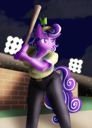 Size: 2000x2800 | Tagged: safe, artist:sixes&sevens, screwball, anthro, g4, baseball bat, female, high res, night, outdoors, solo