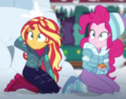 Size: 634x499 | Tagged: safe, screencap, pinkie pie, sunset shimmer, equestria girls, equestria girls specials, g4, my little pony equestria girls: better together, my little pony equestria girls: holidays unwrapped, saving pinkie's pie, cropped