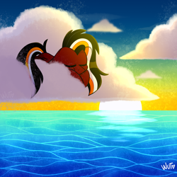 Size: 2000x2000 | Tagged: safe, artist:wutanimations, oc, oc only, oc:margon, pegasus, pony, cloud, high res, sunset