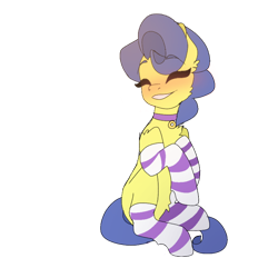 Size: 768x768 | Tagged: safe, artist:moodi, masquerade, earth pony, pony, g4, clothes, collar, cute, female, mare, masqueradorable, socks, solo, striped socks, sweet dreams fuel