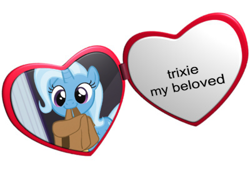 Size: 400x300 | Tagged: safe, derpibooru exclusive, trixie, cat, pony, unicorn, g4, bingus, bingus my beloved, cute, diatrixes, female, heart locket, locket meme, makesweet.com, mare, meme, mouth hold, ponified meme, simple background, smiling, solo, sphynx cat, white background