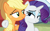 Size: 1400x866 | Tagged: safe, screencap, applejack, rarity, earth pony, pony, unicorn, g4, my little pony best gift ever, awww, best friends, cropped, cute, duo, eye contact, female, hnnng, lidded eyes, looking at each other, mare, side hug, smiling