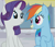 Size: 1040x896 | Tagged: safe, screencap, rainbow dash, rarity, pegasus, pony, unicorn, g4, rarity investigates, season 5, cropped, cute, dashabetes, eye contact, female, looking at each other, mare, raribetes, sitting, smiling, sunscreen