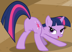 Size: 786x567 | Tagged: safe, screencap, twilight sparkle, pony, unicorn, a canterlot wedding, g4, season 2, butt, cropped, face down ass up, female, horn, lidded eyes, looking back, mare, out of context, plot, sexy, smiling, solo, stupid sexy twilight, sunshine sunshine, twibutt, unicorn twilight