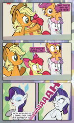 Size: 1920x3169 | Tagged: safe, artist:alexdti, apple bloom, applejack, rarity, scootaloo, sweetie belle, earth pony, pegasus, pony, unicorn, comic:quest for friendship, g4, comic, cutie mark crusaders, female, filly, mare