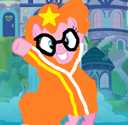 Size: 320x313 | Tagged: safe, edit, edited screencap, screencap, pinkie pie, earth pony, pony, g4, 1000 hours in ms paint, clothes, cosplay, costume, dj lance rock, female, flash game, glasses, hair color edit, logo, mare, ms paint, solo, stars, yo gabba gabba!
