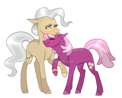 Size: 1280x1027 | Tagged: safe, artist:primrosepaper, cheerilee, mayor mare, earth pony, pony, g4, alternative cutie mark placement, blushing, colored hooves, crack shipping, female, glasses, hoof ring, jewelry, lesbian, married couple, nuzzling, ring, ship:mayorlee, shipping, wedding ring