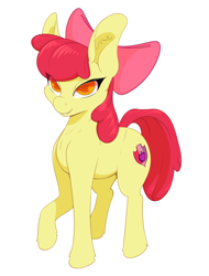 Size: 1600x2100 | Tagged: safe, artist:aquaticvibes, apple bloom, earth pony, pony, g4, ear fluff, female, filly, raised hoof, simple background, solo, white background