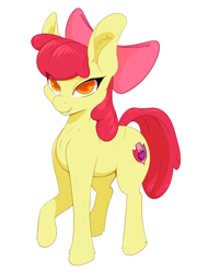 Size: 1600x2100 | Tagged: safe, artist:aquaticvibes, apple bloom, earth pony, pony, g4, ear fluff, female, filly, raised hoof, simple background, solo, the cmc's cutie marks, white background