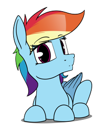 Size: 4000x4650 | Tagged: safe, artist:dacaoo, rainbow dash, pegasus, pony, g4, behaving like a dog, female, looking at you, lying down, mare, prone, simple background, solo, transparent background