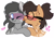 Size: 3600x2500 | Tagged: safe, anonymous artist, oc, oc only, oc:crescent, oc:nixie tube, bat pony, earth pony, hybrid, pony, sphinx, blushing, coat markings, dappled, ear fluff, glasses, heart, high res, licking, one eye closed, tongue out