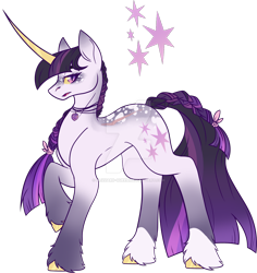 Size: 1280x1356 | Tagged: safe, artist:blizzard-queen, twilight sparkle, alicorn, pony, g4, alternate design, alternate universe, amputee, backstory in description, colored horn, horn, simple background, solo, transparent background, twilight sparkle (alicorn), wingless