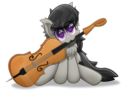 Size: 3500x2593 | Tagged: safe, artist:sol-r, octavia melody, earth pony, pony, g4, :3, cello, chest fluff, cute, ear fluff, female, heart eyes, high res, mare, mouth hold, musical instrument, simple background, sitting, solo, tavibetes, transparent background, wingding eyes