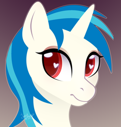 Size: 1800x1900 | Tagged: safe, artist:77jessieponygames77, dj pon-3, vinyl scratch, pony, unicorn, g4, bust, female, gradient background, heart eyes, mare, red eyes, solo, wingding eyes, wrong eye color
