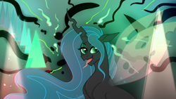 Size: 1920x1080 | Tagged: safe, artist:77jessieponygames77, queen chrysalis, changeling, changeling queen, g4, abstract background, female, solo, tongue out