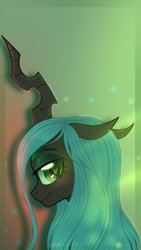 Size: 722x1280 | Tagged: safe, artist:77jessieponygames77, queen chrysalis, changeling, changeling queen, g4, bust, female, floppy ears, heart eyes, lidded eyes, profile, solo, wingding eyes