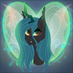 Size: 4600x4600 | Tagged: safe, artist:77jessieponygames77, queen chrysalis, changeling, changeling queen, g4, absurd resolution, bust, cheek fluff, ear tufts, fangs, female, solo, wings