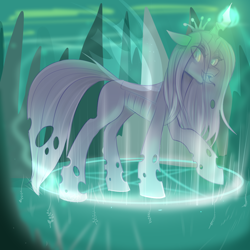 Size: 2000x2000 | Tagged: safe, artist:77jessieponygames77, queen chrysalis, changeling, changeling queen, g4, female, high res, magic, magic circle, solo, tongue out