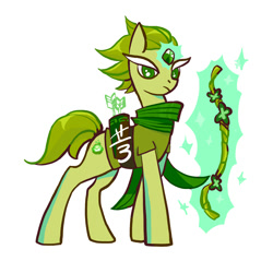Size: 2000x2000 | Tagged: safe, artist:aq3yqsvcu1hnema, earth pony, pony, arrow, bow (weapon), bow and arrow, clothes, cookie run, high res, male, ponified, scarf, simple background, solo, weapon, white background, wind archer cookie