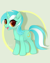 Size: 2800x3500 | Tagged: safe, artist:77jessieponygames77, lyra heartstrings, pony, unicorn, g4, chest fluff, circle background, ear fluff, female, heart eyes, high res, mare, open mouth, simple background, smiling, solo, tan background, wingding eyes