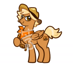 Size: 1439x1366 | Tagged: safe, artist:aq3yqsvcu1hnema, pegasus, pony, adventurer cookie, bandana, cookie run, hat, looking at you, male, ponified, rope, simple background, solo, stallion, watermark, white background