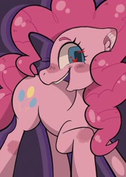 Size: 1463x2048 | Tagged: safe, artist:usapipoyoyo, pinkie pie, earth pony, pony, g4, blushing, happy, heart, heart eyes, looking at you, open mouth, open smile, smiling, solo, wingding eyes