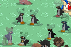 Size: 695x460 | Tagged: safe, bird, deer, penguin, pony, pony town, grass, lamp, sitting