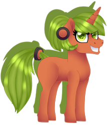 Size: 1920x2248 | Tagged: safe, artist:spokenmind93, oc, oc only, pony, unicorn, female, grin, hair accessory, pokémon, ponymon, ponytail, simple background, smiling, solo, transparent background