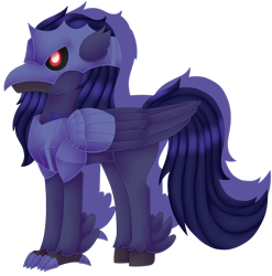 Size: 1920x1940 | Tagged: safe, artist:spokenmind93, oc, oc only, corviknight, hippogriff, armor, chest plate, cybernetic eyes, helmet, hippogriff oc, pokémon, ponymon, red eyes, solo