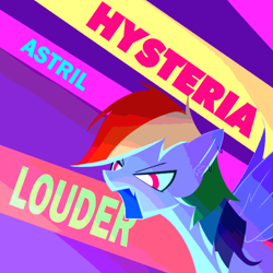 Size: 3000x3000 | Tagged: safe, artist:astril, rainbow dash, pegasus, pony, g4, sonic rainboom (episode), album cover, female, high res, louder, mare, open mouth, piercing, spread wings, wings, yelling